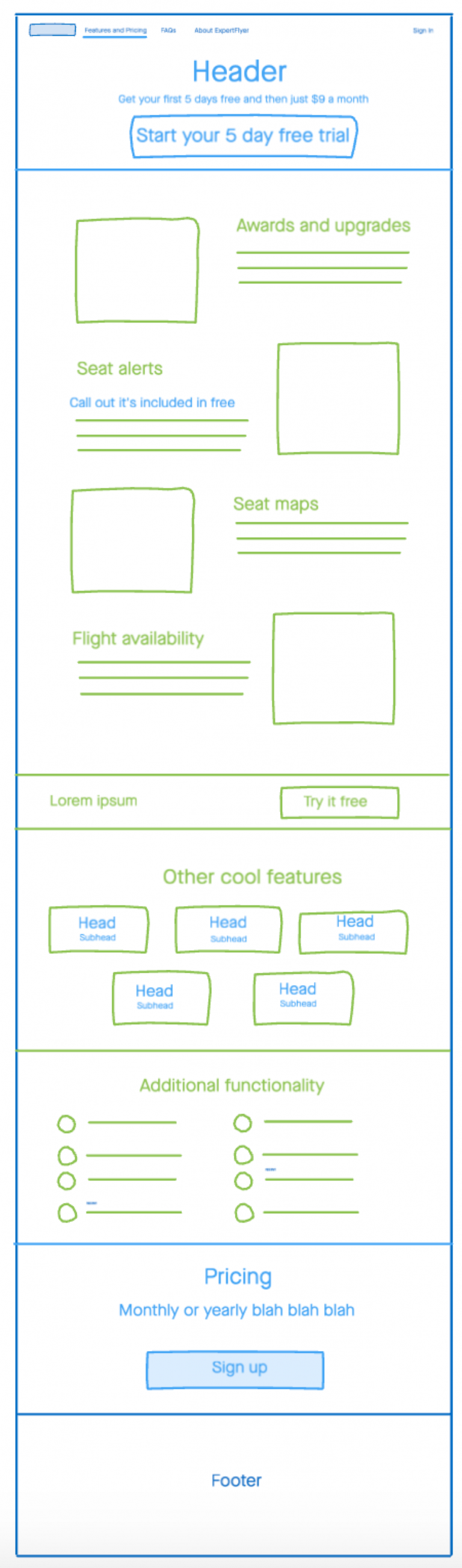 Image of an InVision Freehand for the features & pricing page