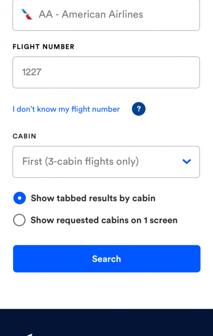 ExpertFlyer Seat Maps Mobile search page
